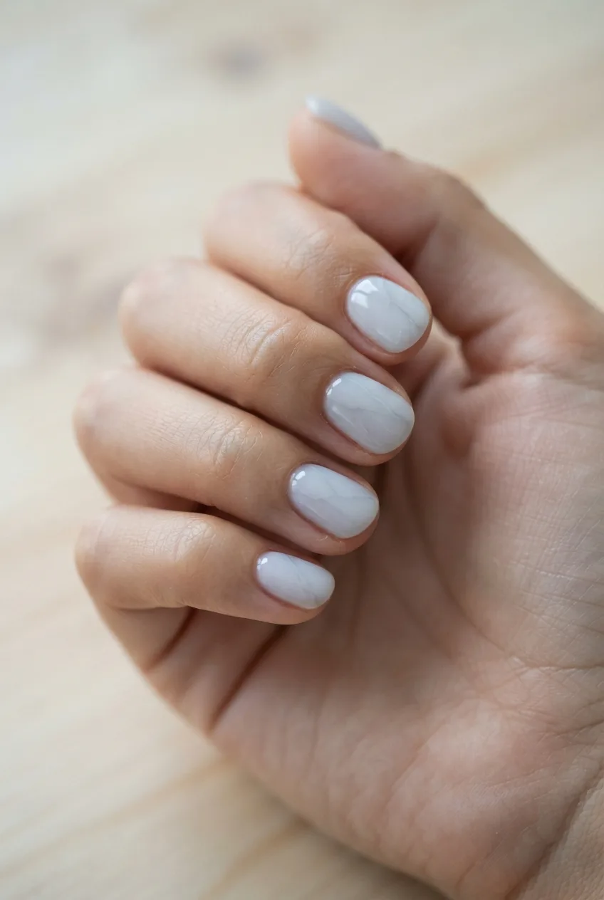 icy grey round sheer marble nails