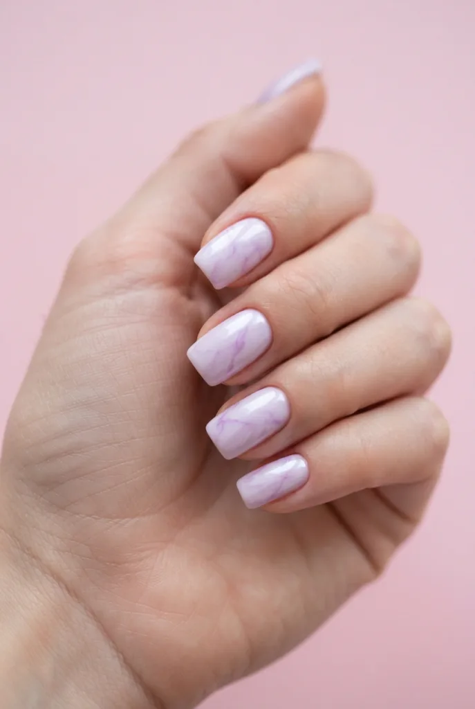 lilac squoval glazed marble nails
