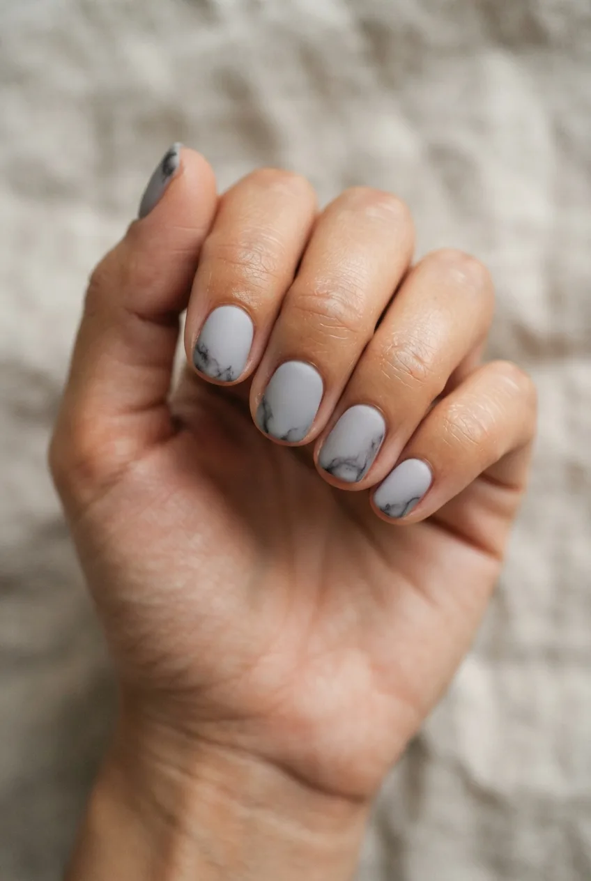 grey round velvet marble nails