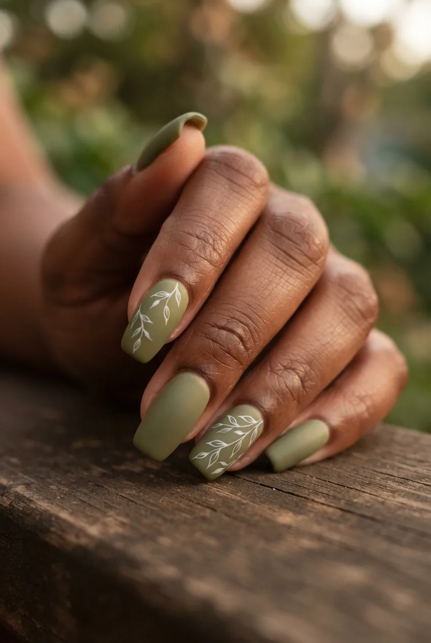 olive squoval matte milky white nail art