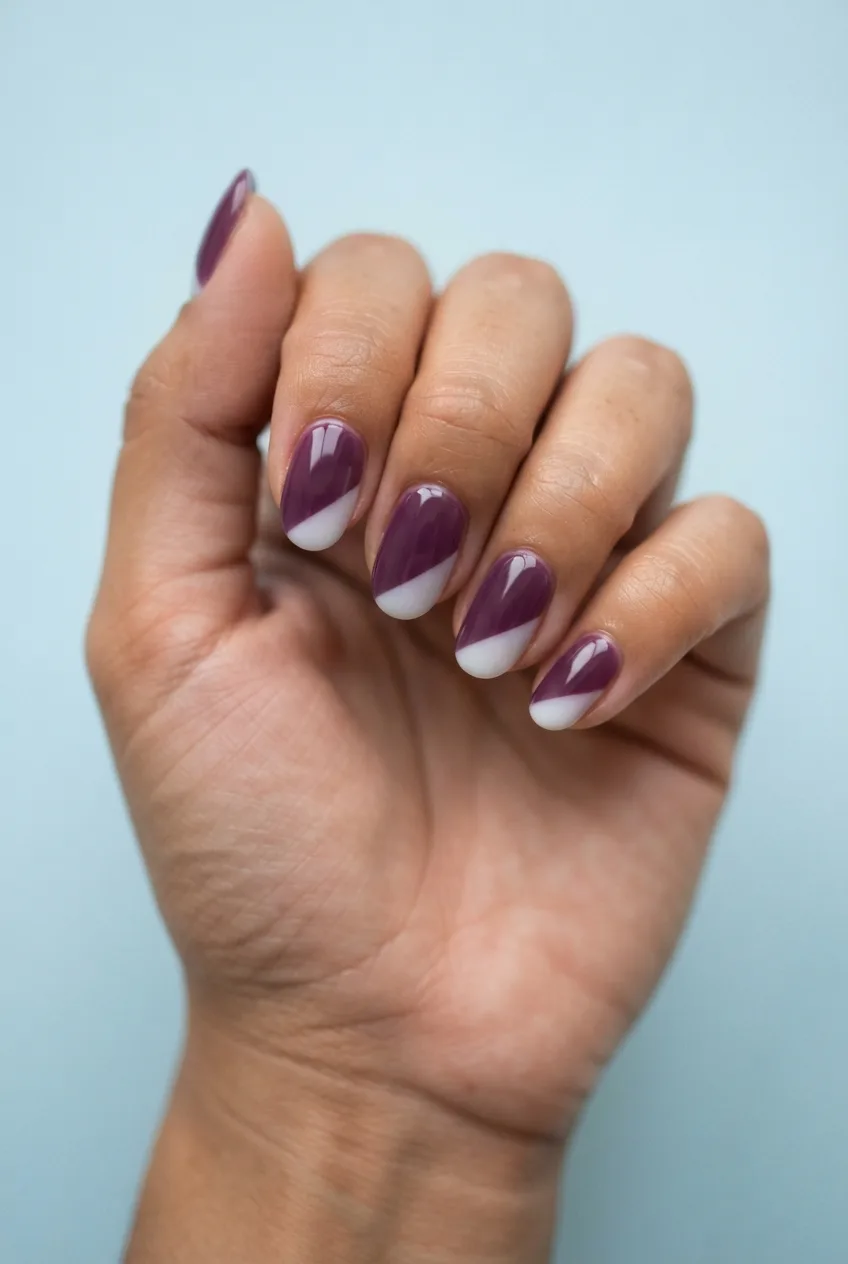 grape purple oval milky white nail ideas