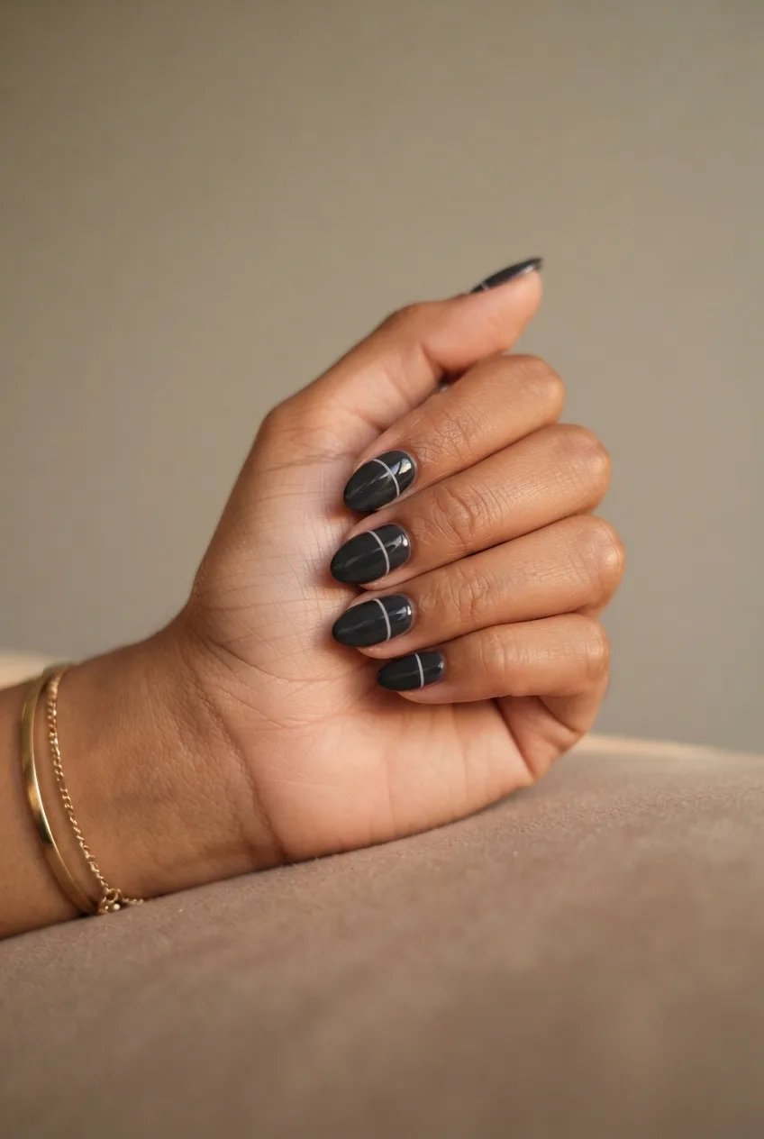 black almond glossy milky white nail designs