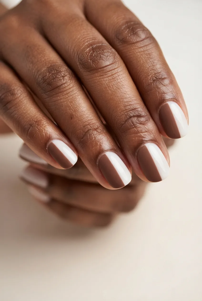 cocoa brown round milky white nail ideas