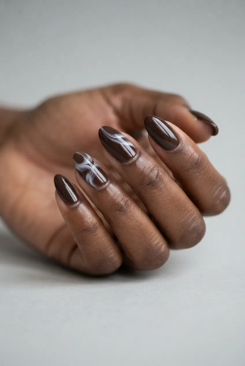 espresso brown almond milky white nails