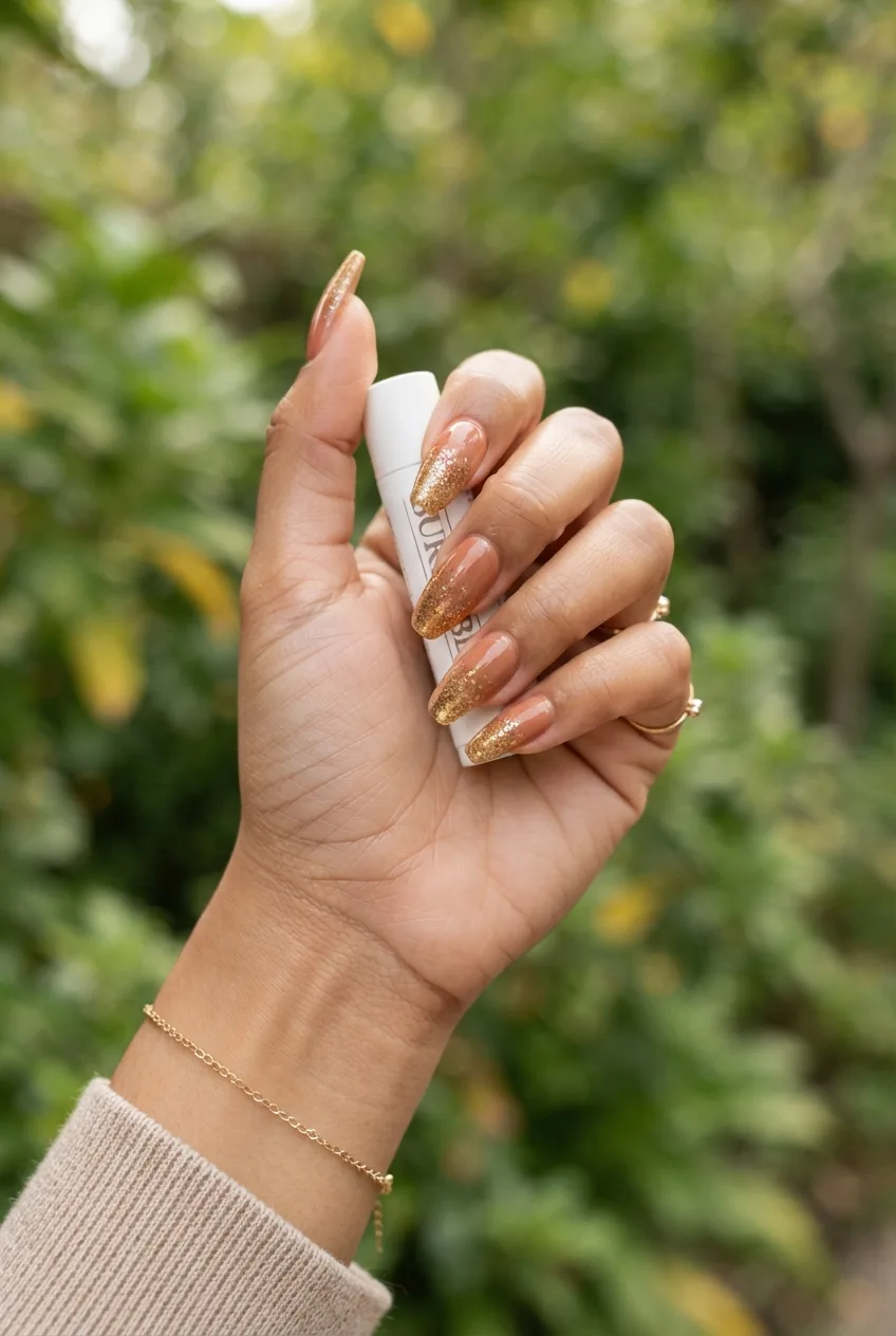 terracotta nude coffin nude nails with gold flakes