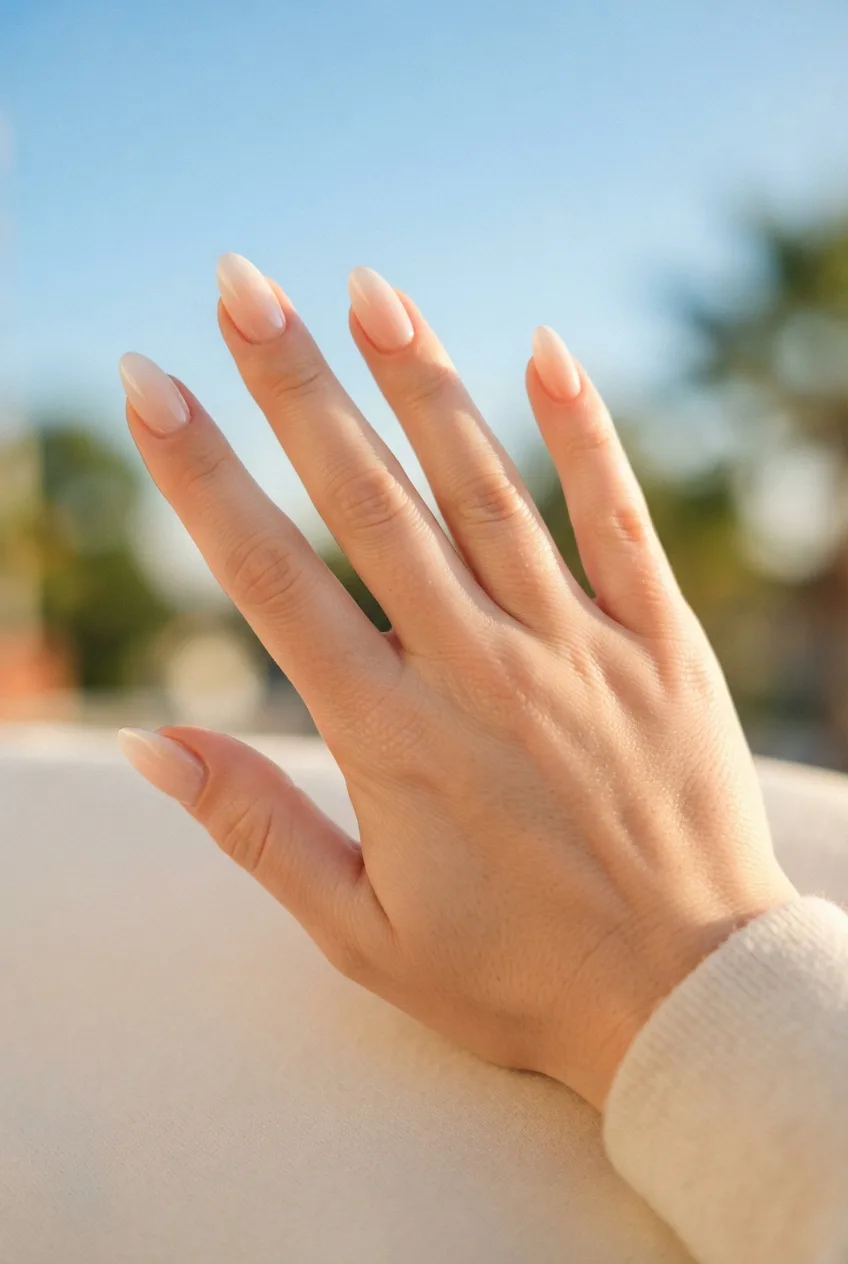 peach white almond glazed ombre nails