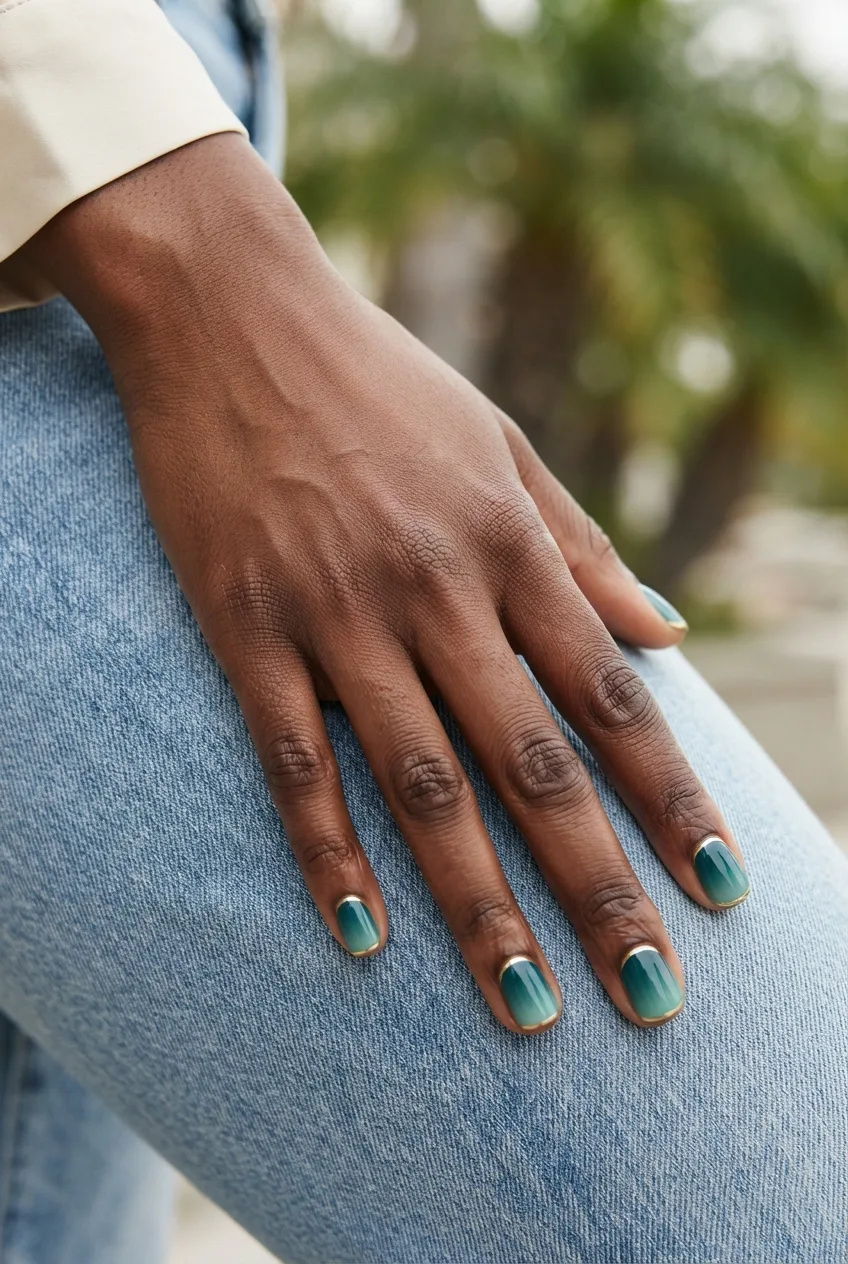 teal seafoam square ombre nails