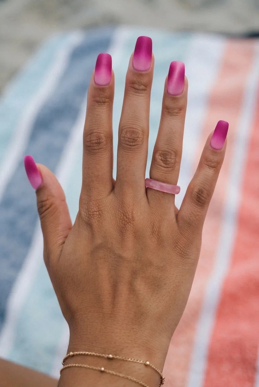 magenta pink squoval velvet ombre nails