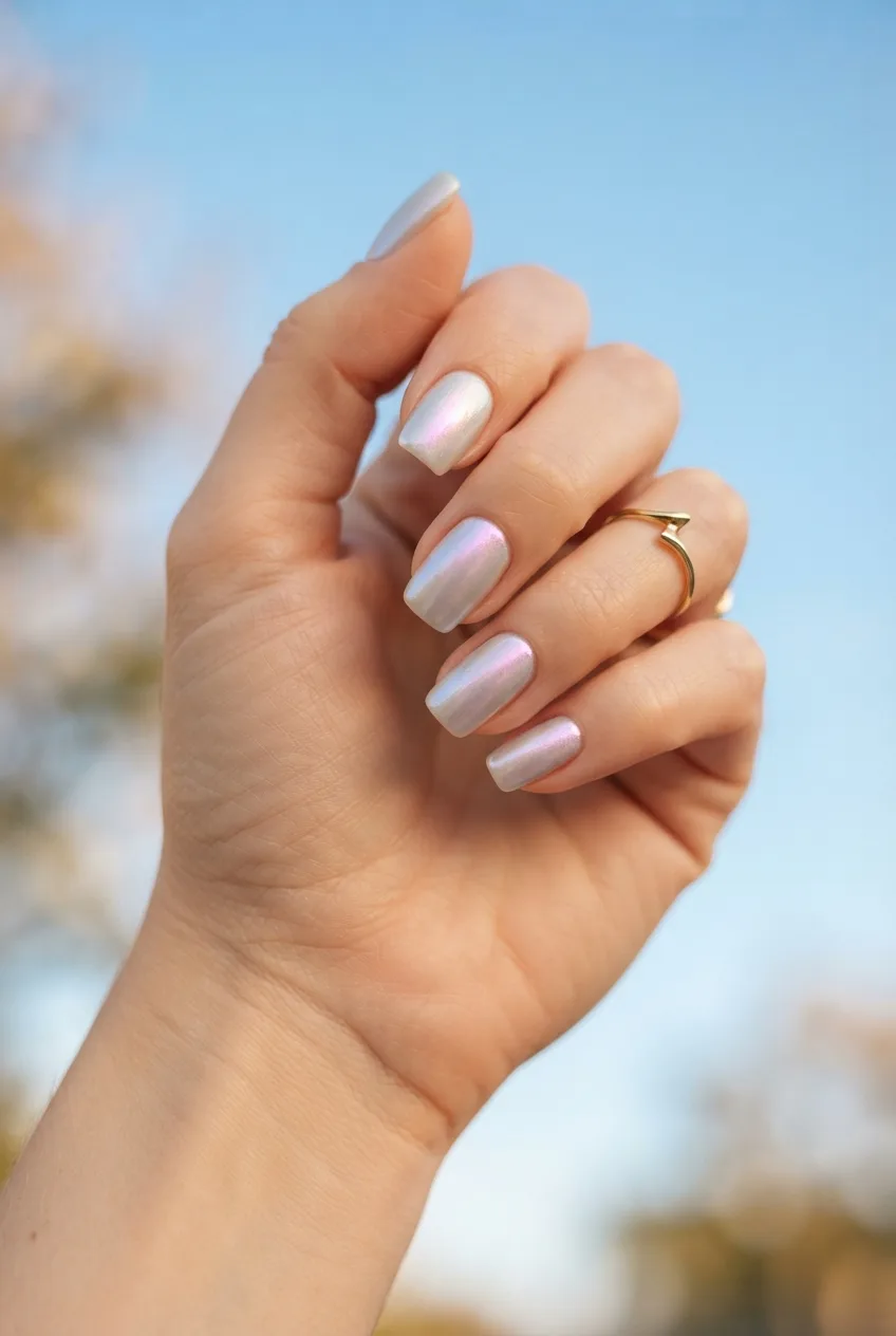 pearl silver squoval iridescent ombre nails