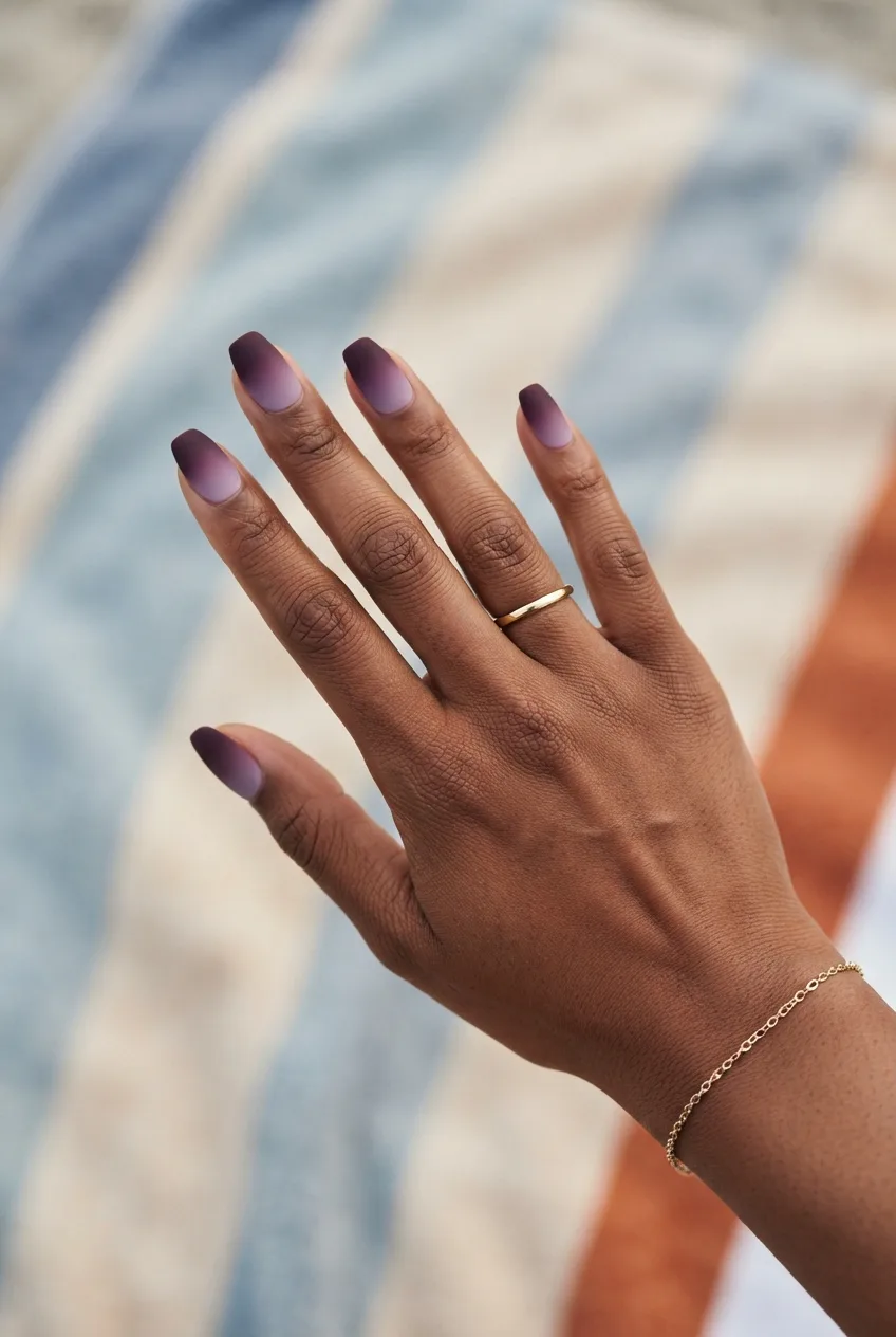 plum lilac coffin ombre nails