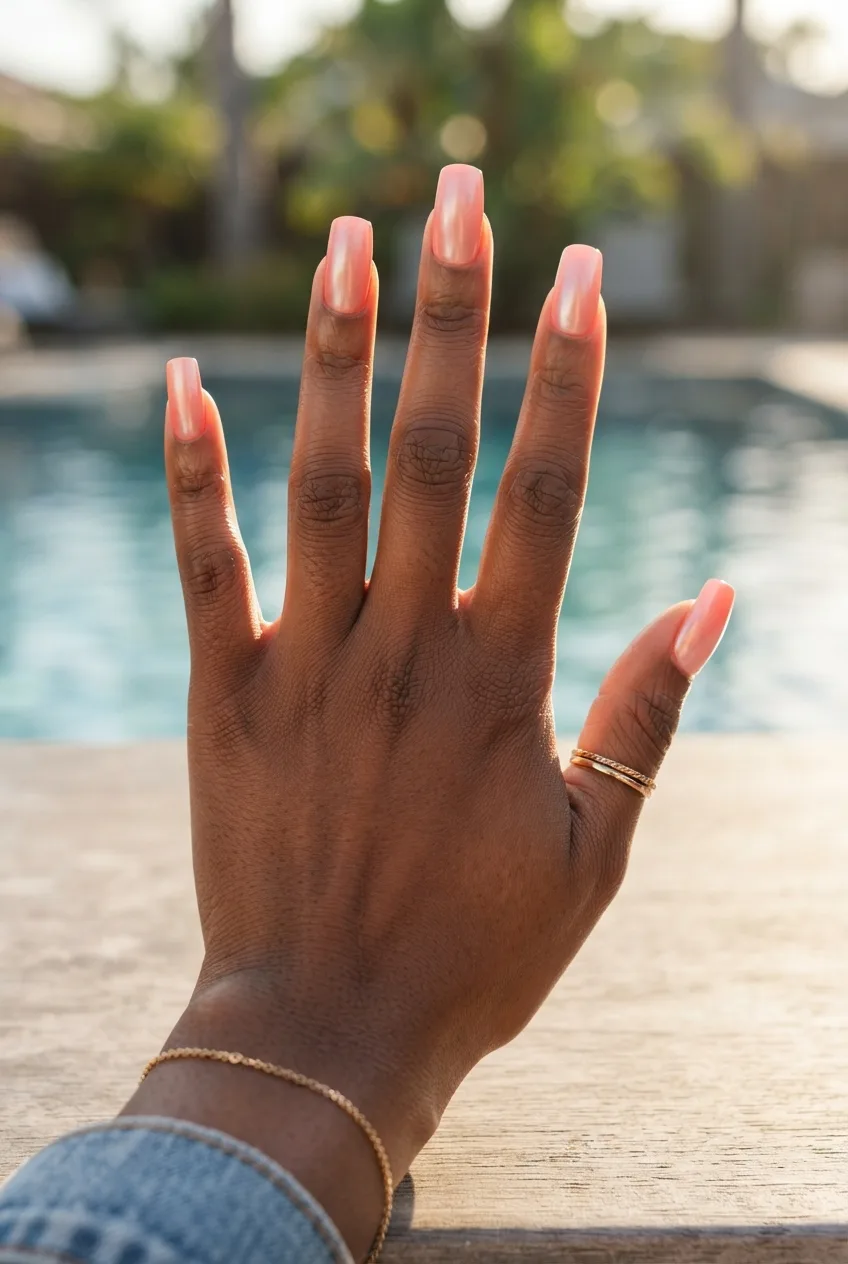 coral blush square ombre nails