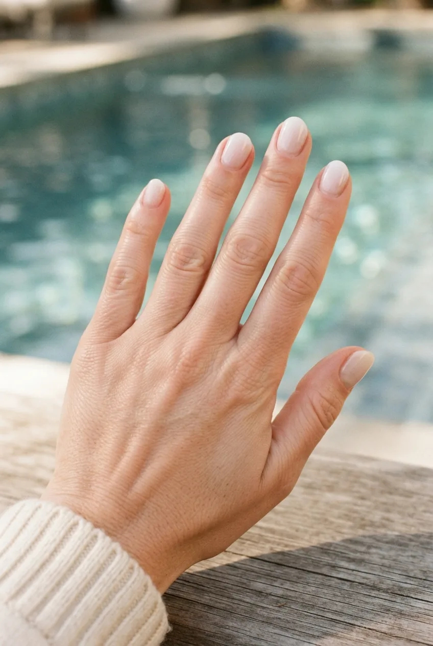 milky white oval sheer ombre nails