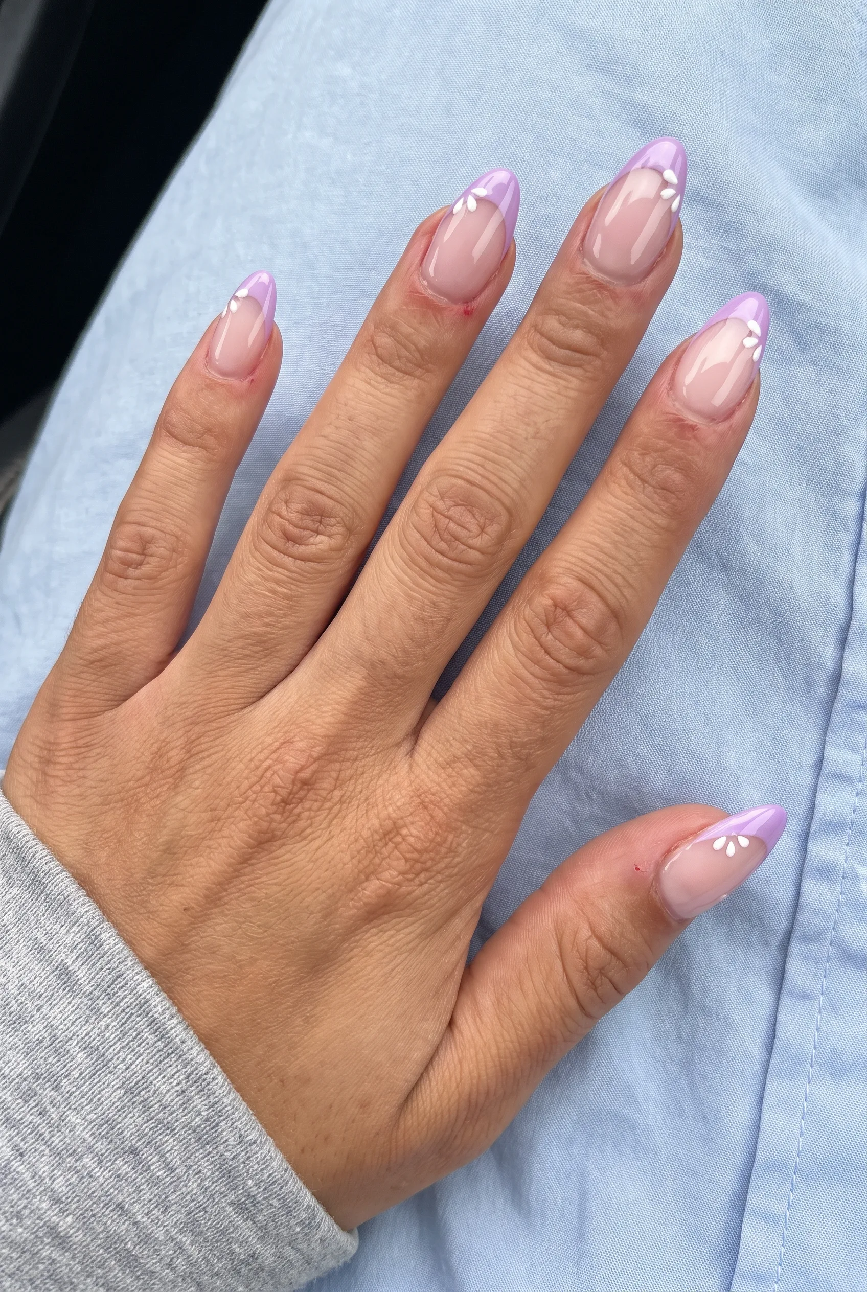 lilac almond floral simple spring floral nails