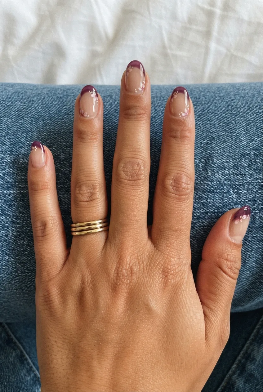 plum ballerina jelly simple spring floral nails