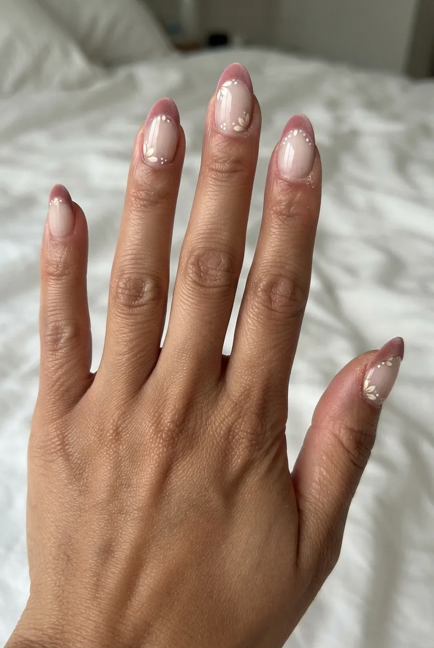 dusty rose almond simple spring floral nails