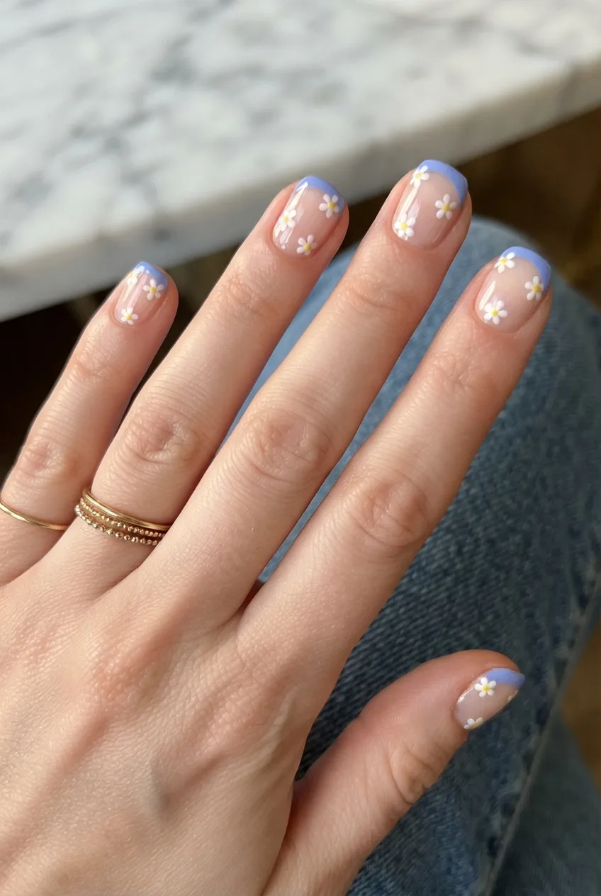 periwinkle blue squoval simple spring floral nails