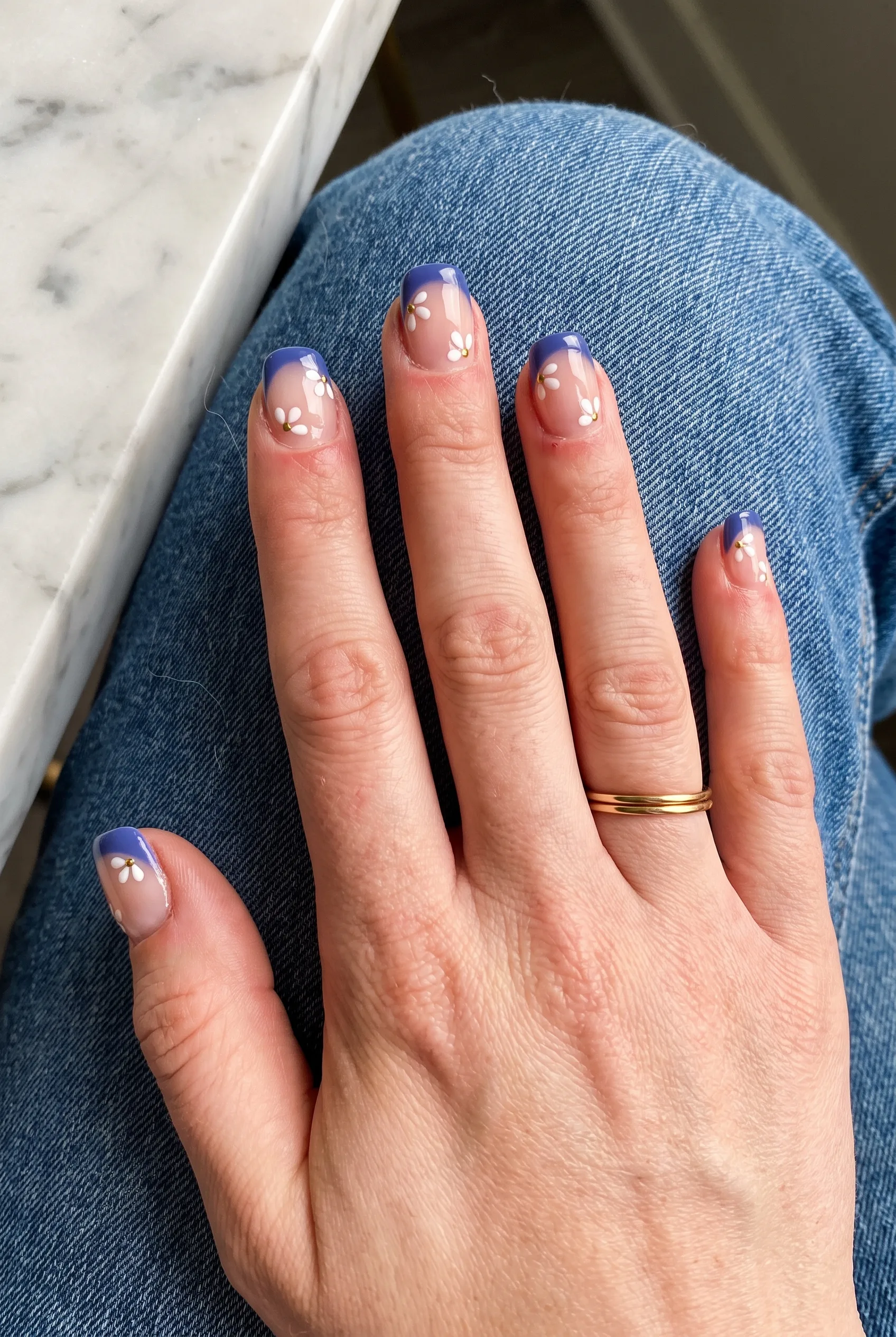 periwinkle blue squoval simple spring floral nails