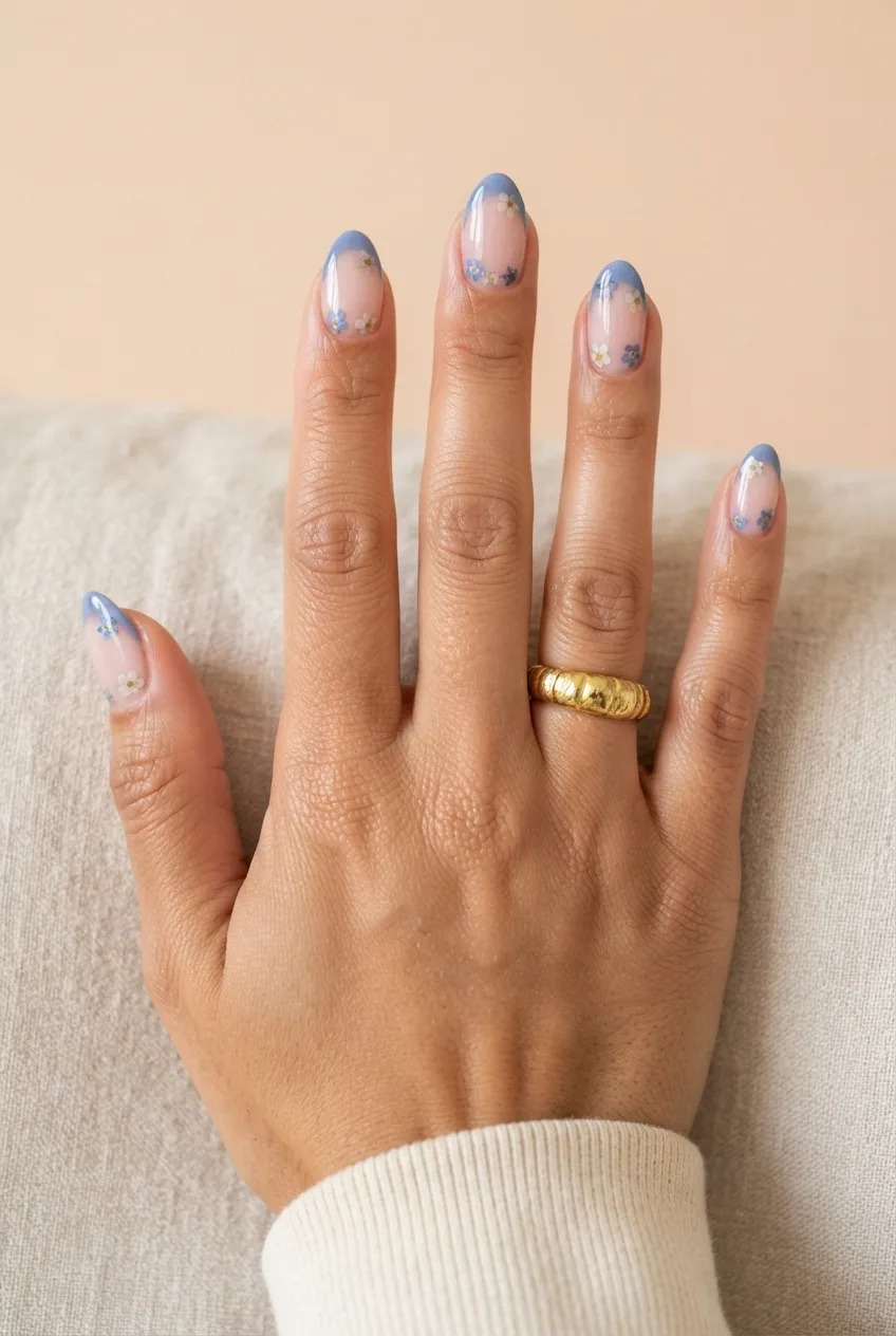 periwinkle almond floral simple spring floral nails