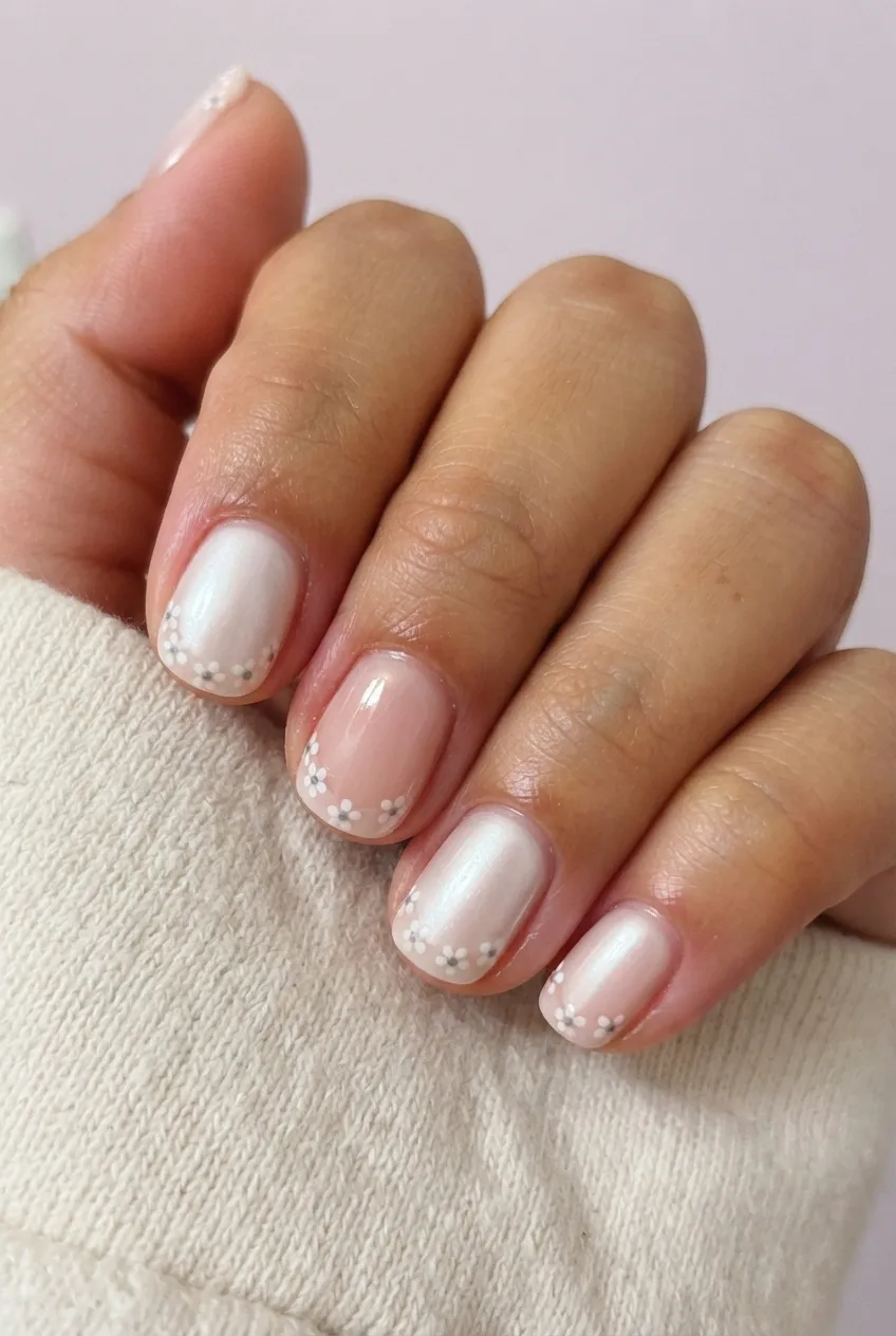 blush round glazed simple spring floral nails