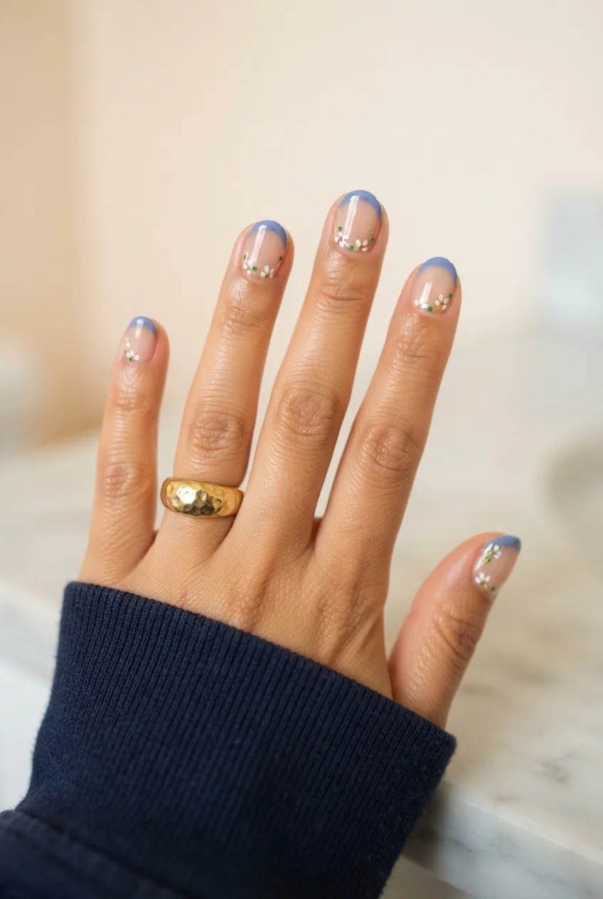 periwinkle round floral simple spring floral nails