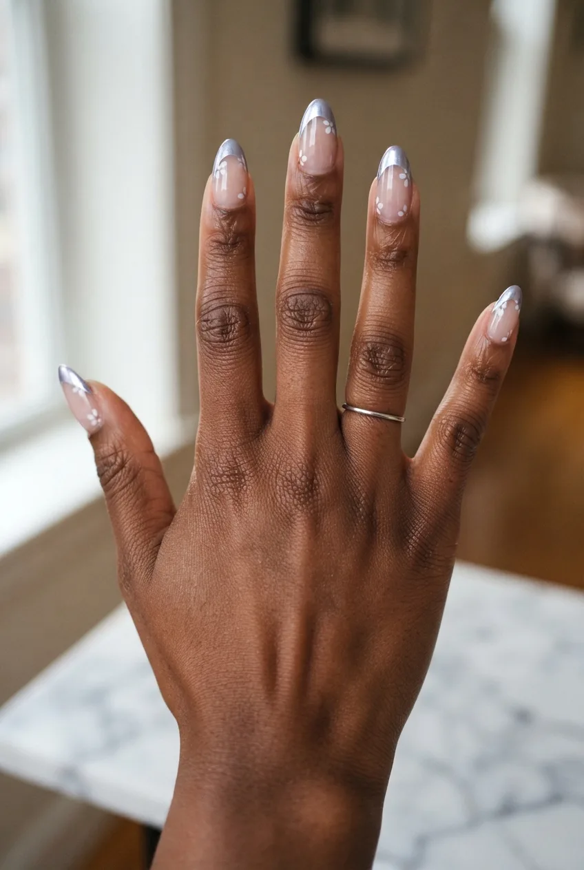 lavender chrome almond simple spring floral nails