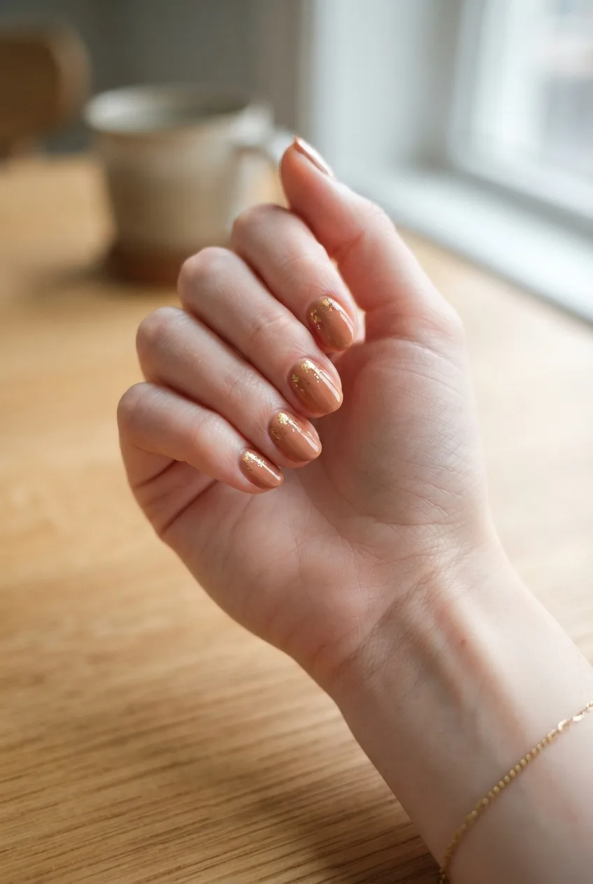 terracotta beige gold foil oval nails