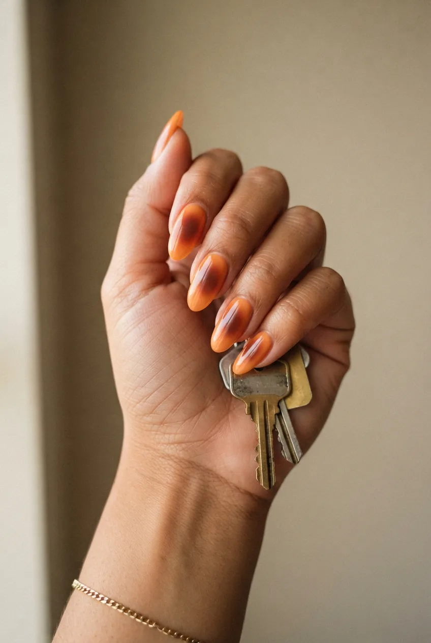 sunset orange terracotta aura oval nails