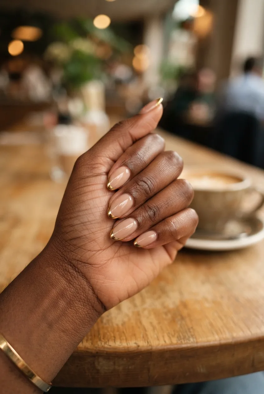 terracotta gold micro french nails