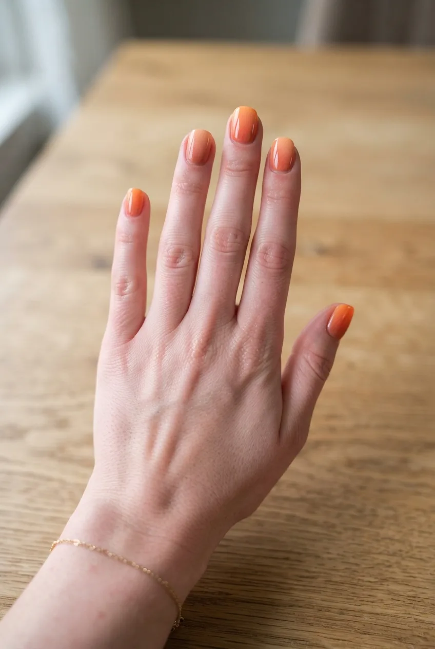 peach terracotta ombre squoval nails