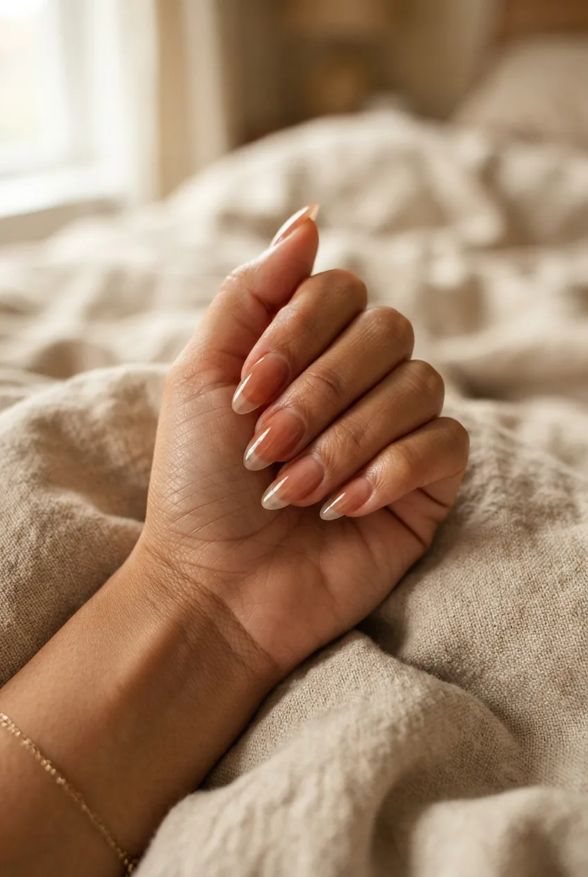 sheer terracotta jelly almond nails
