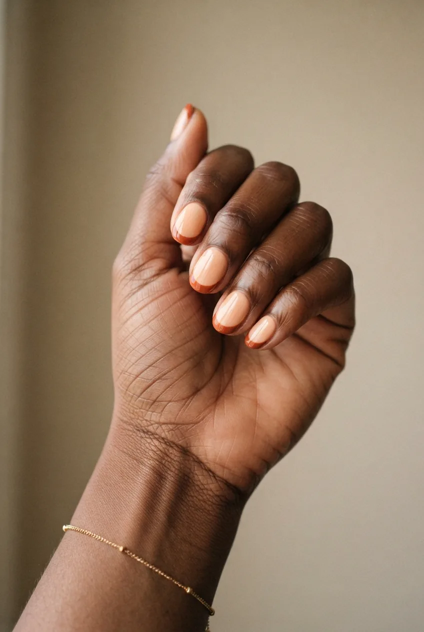 peach terracotta french tip nails