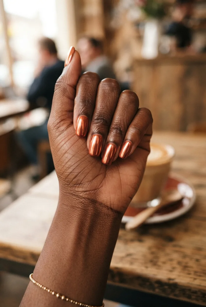 copper chrome terracotta squoval nails