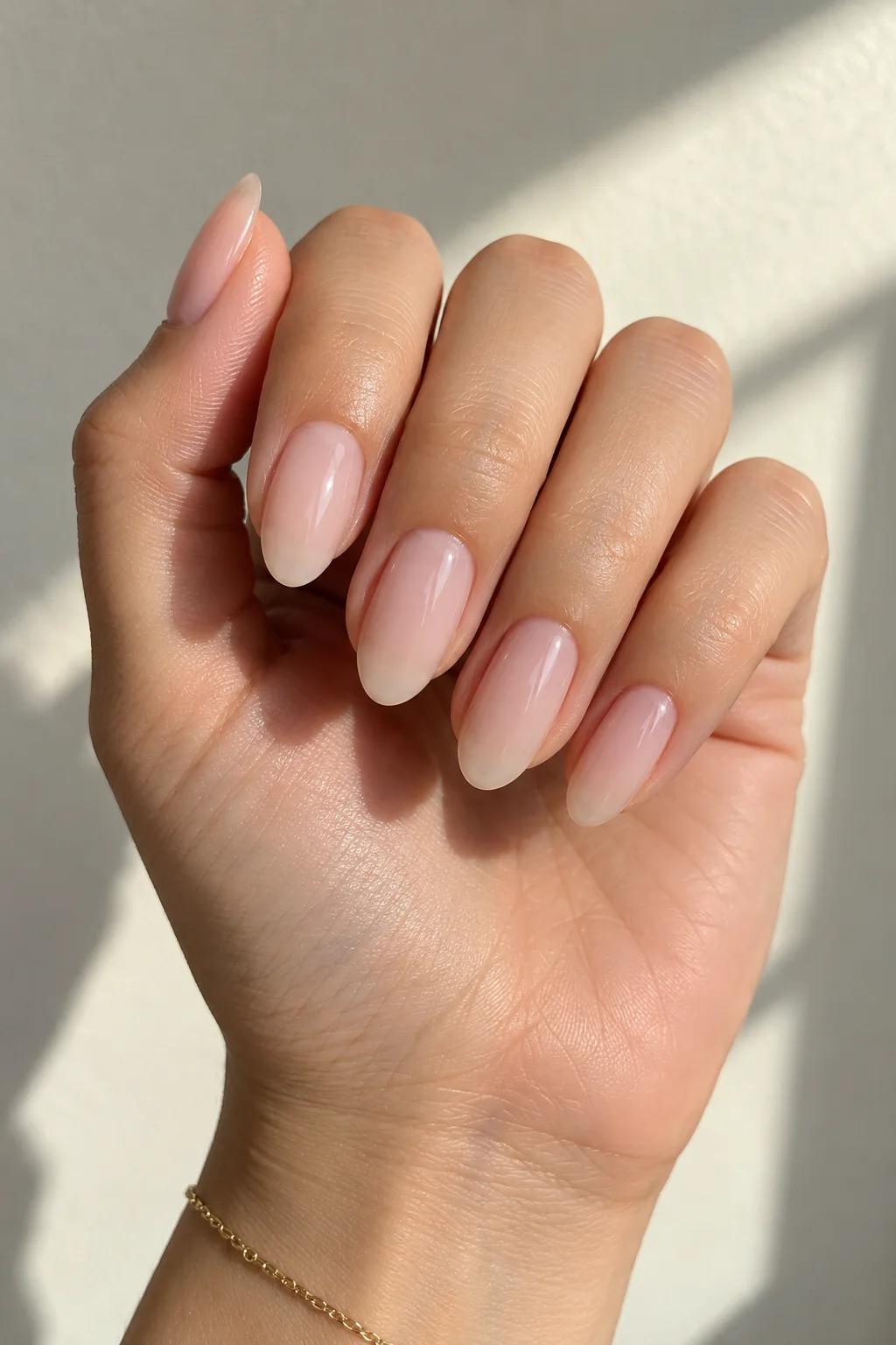 Best nail shape for wide nail beds: soft oval almond milky nude nails