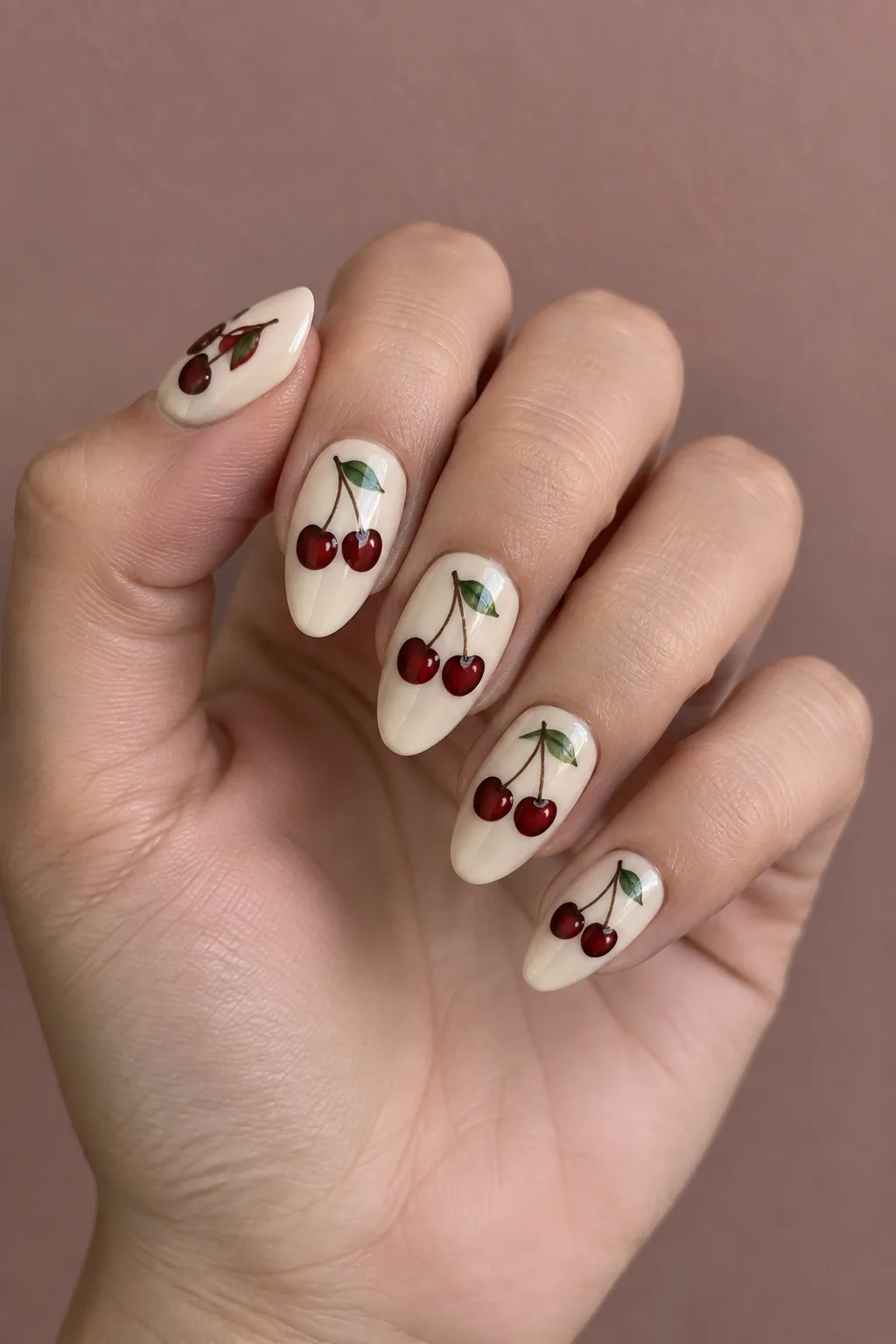 Black cherry fruit art dark red fall nails on lipstick shape