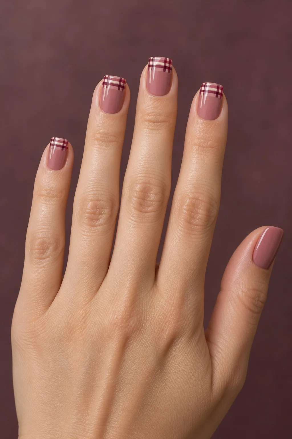 Dusty Rose Plaid Tips — hoco nails