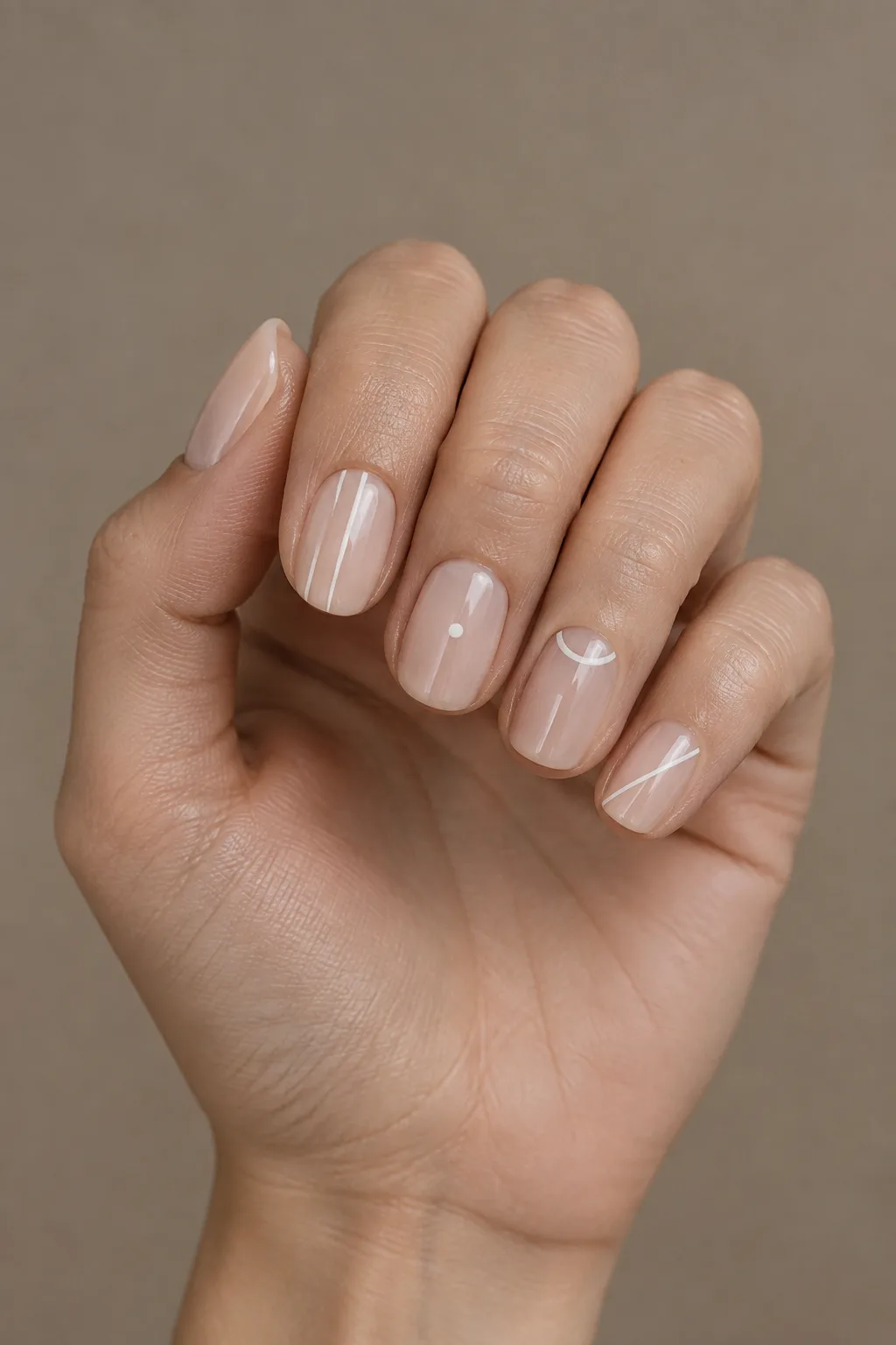 Short round hoco nails with mix and match minimal white line art