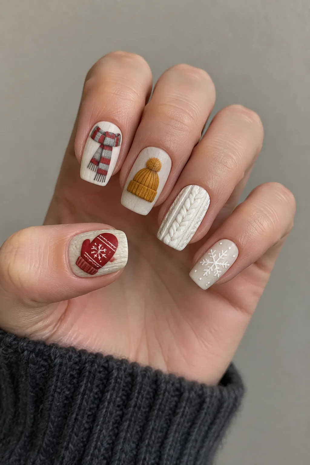 Mitten and beanie sweater nails mix and match set on short coffin nails