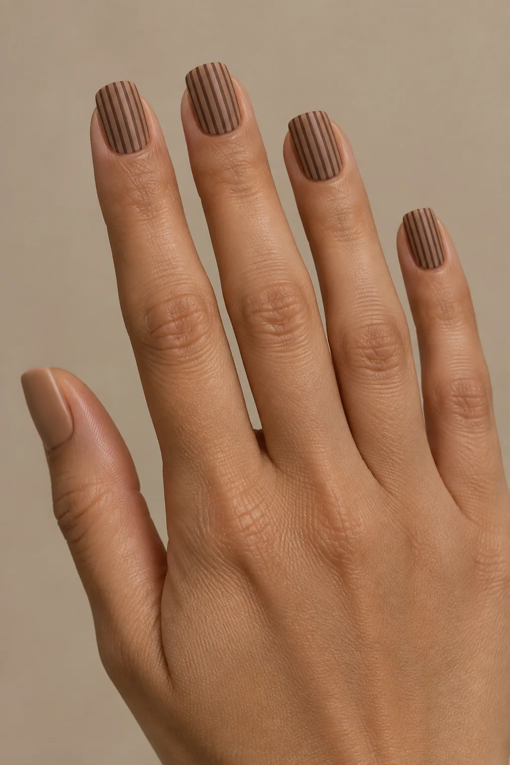 Sweater nails design with camel ribbed knit pattern on short square nails