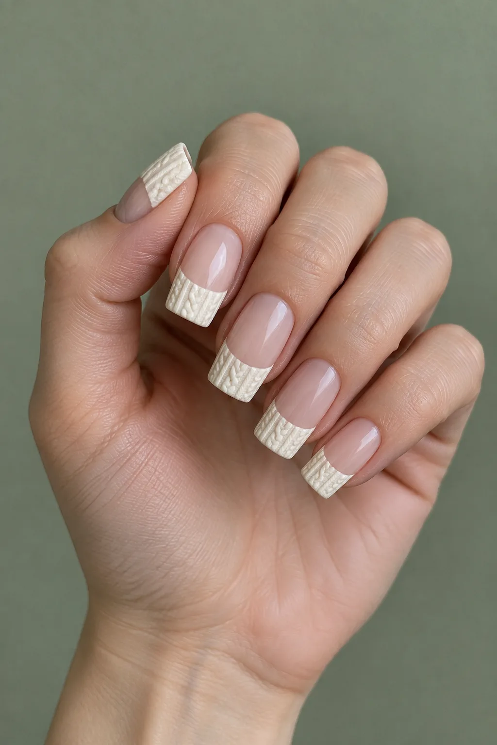 Knit texture French tip sweater nails on medium square nails