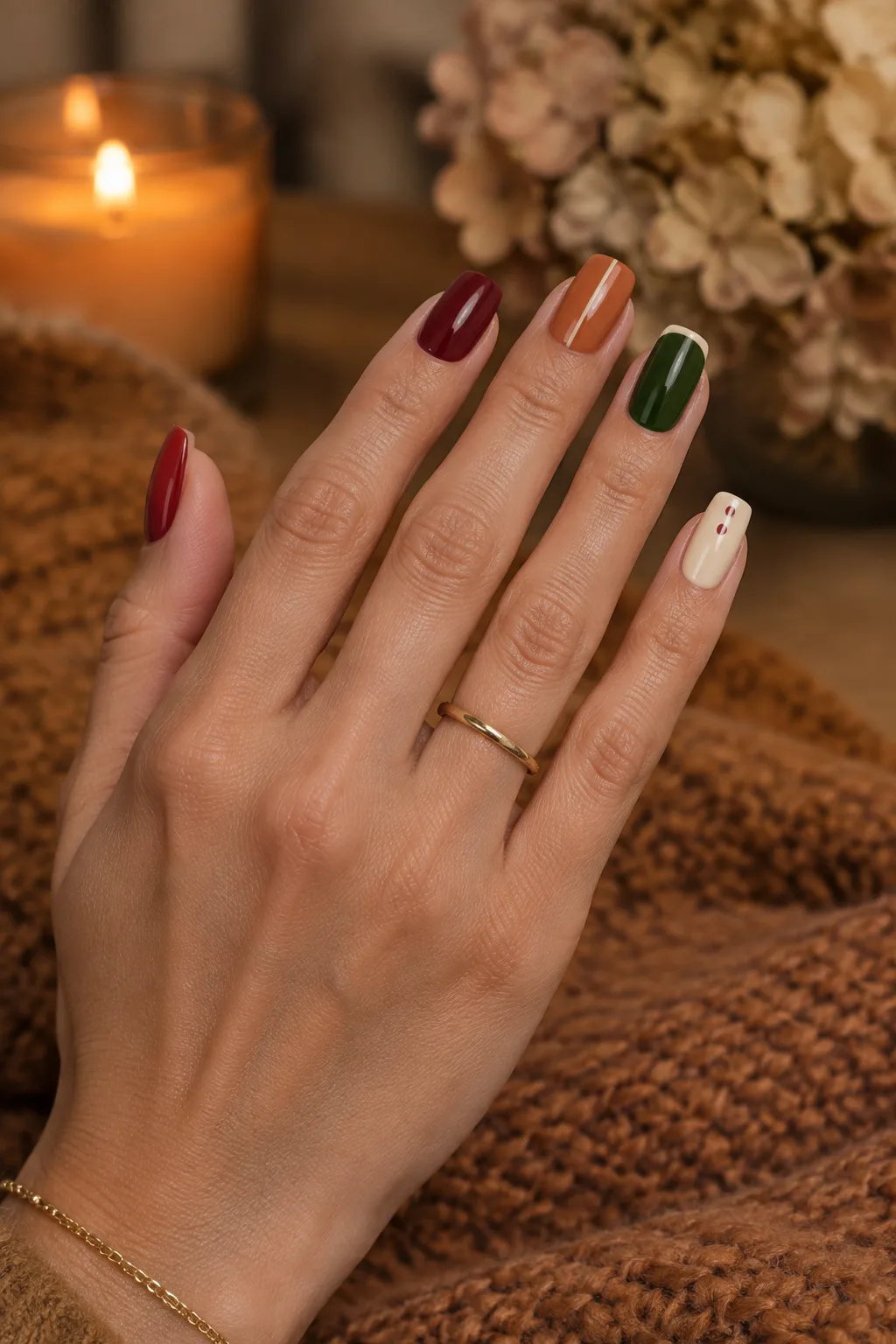 Multi-color manicure used to try nail colors before a salon appointment
